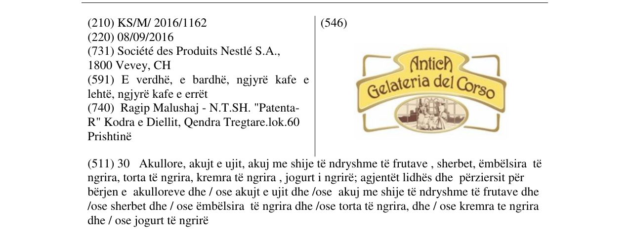 Zëri i markës AnticA Gelateria del Corso në buletin