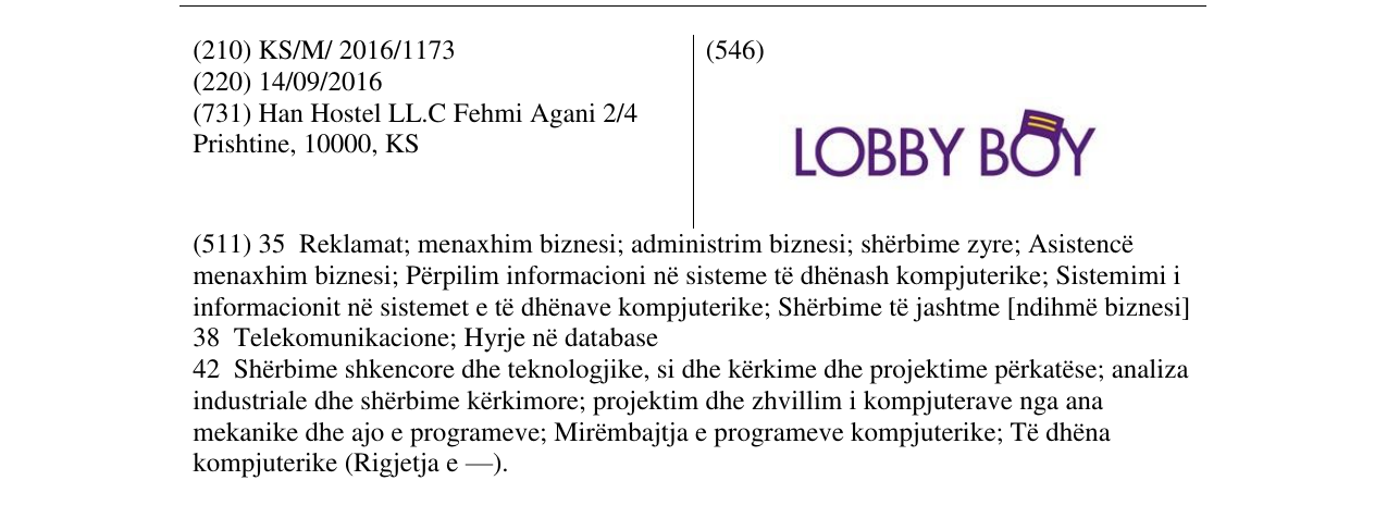 Zëri i markës LOBBY BOY në buletin
