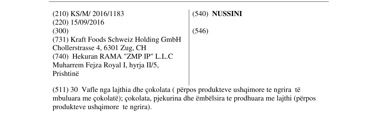 Zëri i markës NUSSINI në buletin