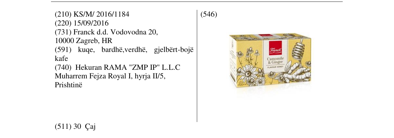 Zëri i markës Franck Camomile & Ginger në buletin