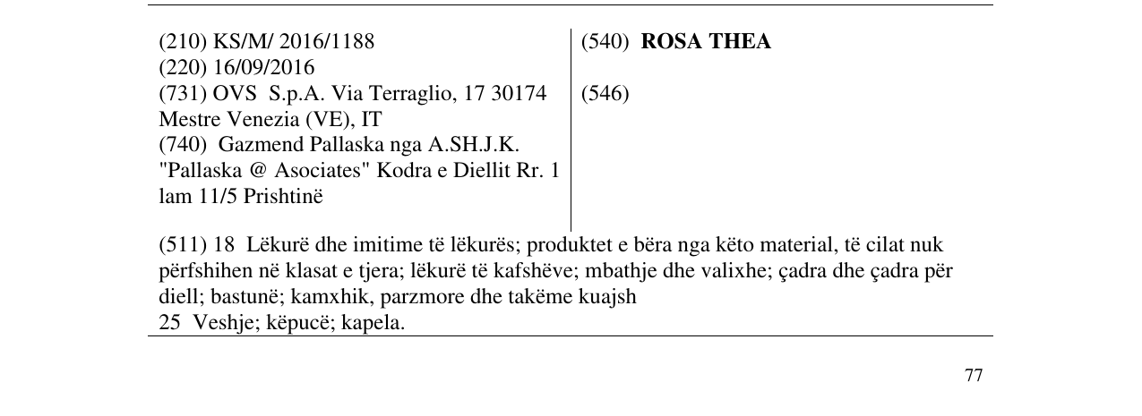 Zëri i markës ROSA THEA në buletin