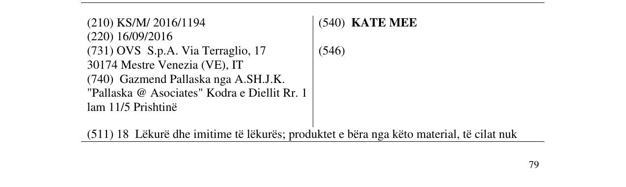 Zëri i markës KATE MEE në buletin