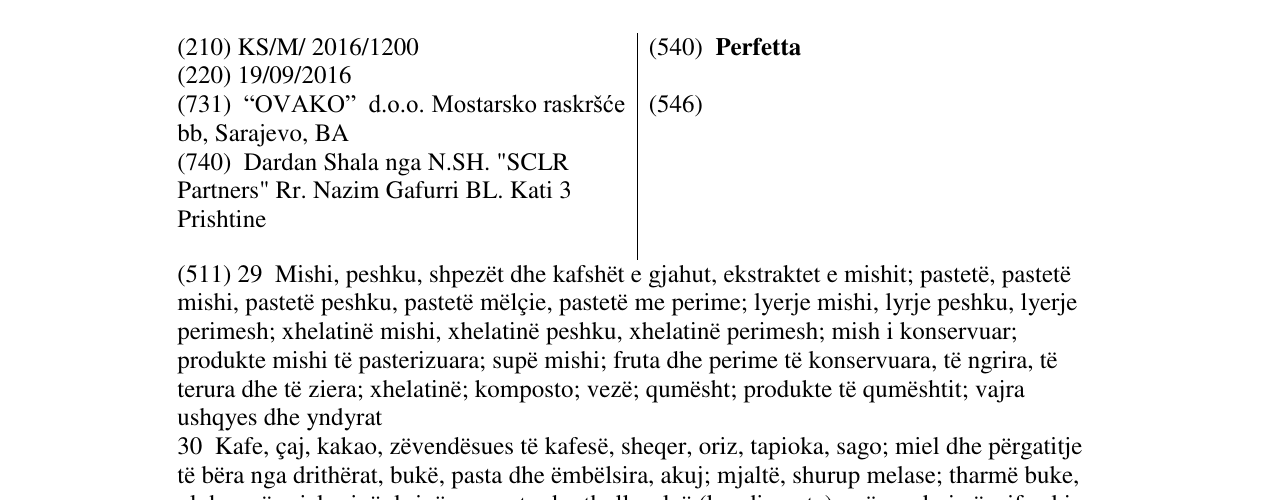 Zëri i markës Perfetta në buletin