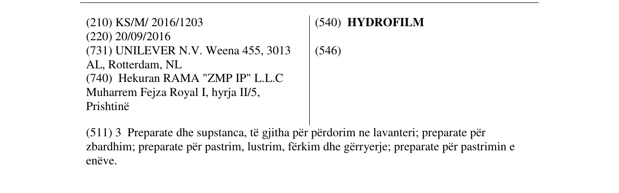 Zëri i markës HYDROFILM në buletin