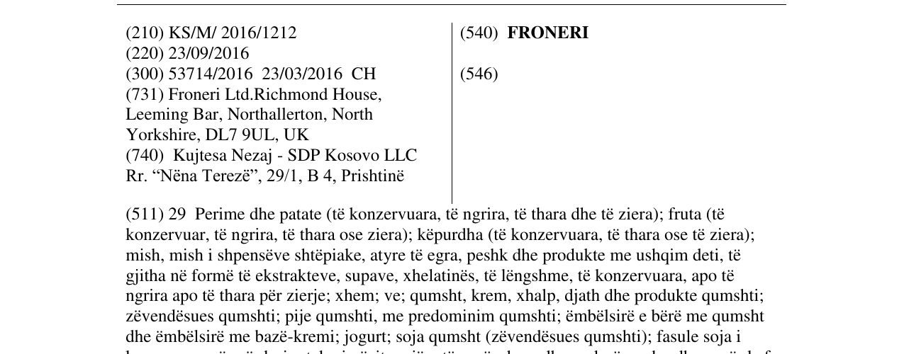 Zëri i markës FRONERI në buletin