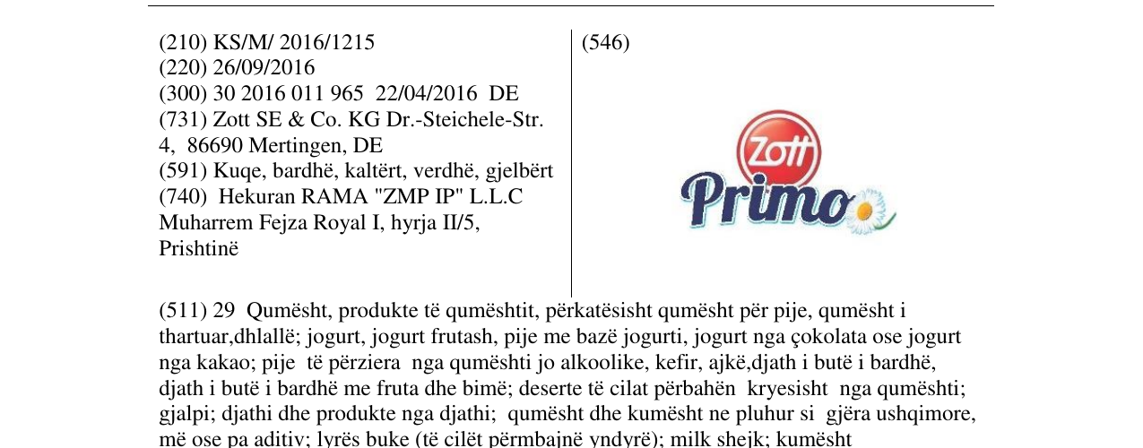 Zëri i markës Zott Primo në buletin