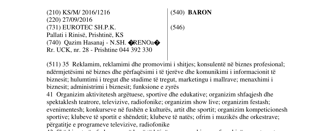 Zëri i markës BARON në buletin