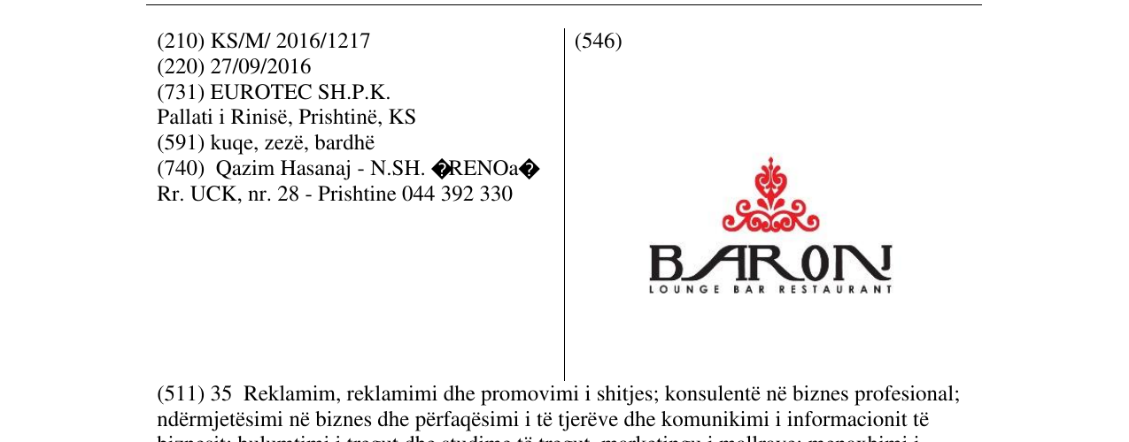 Zëri i markës BARON në buletin