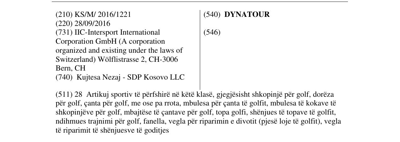 Zëri i markës DYNATOUR në buletin