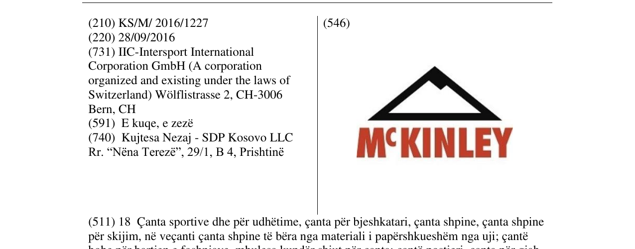 Zëri i markës McKINLEY në buletin