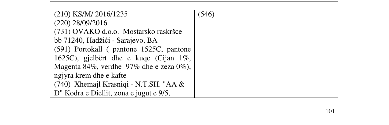 Zëri i markës Ovako d.o.o. në buletin