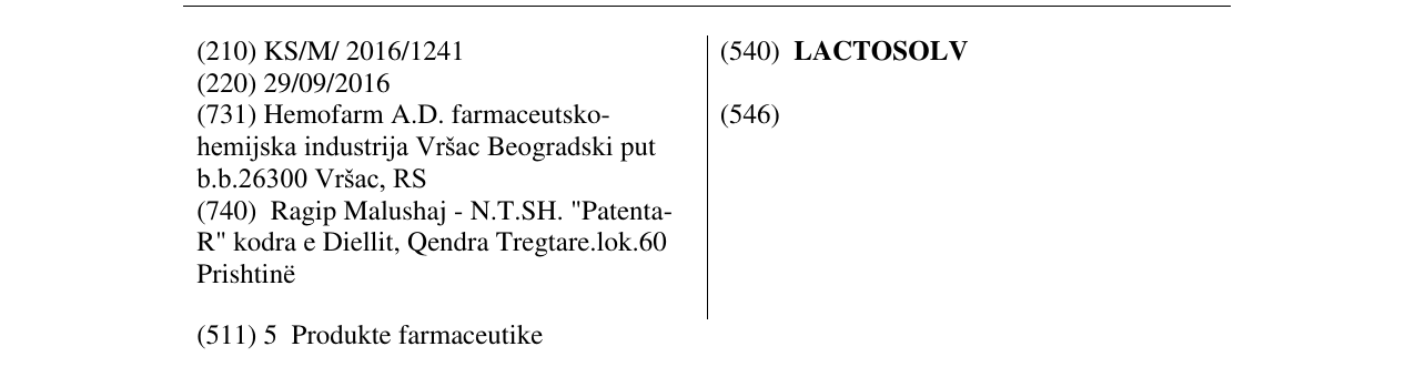Zëri i markës LACTOSOLV në buletin