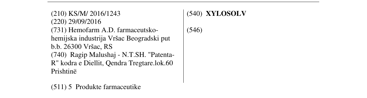 Zëri i markës XYLOSOLV në buletin