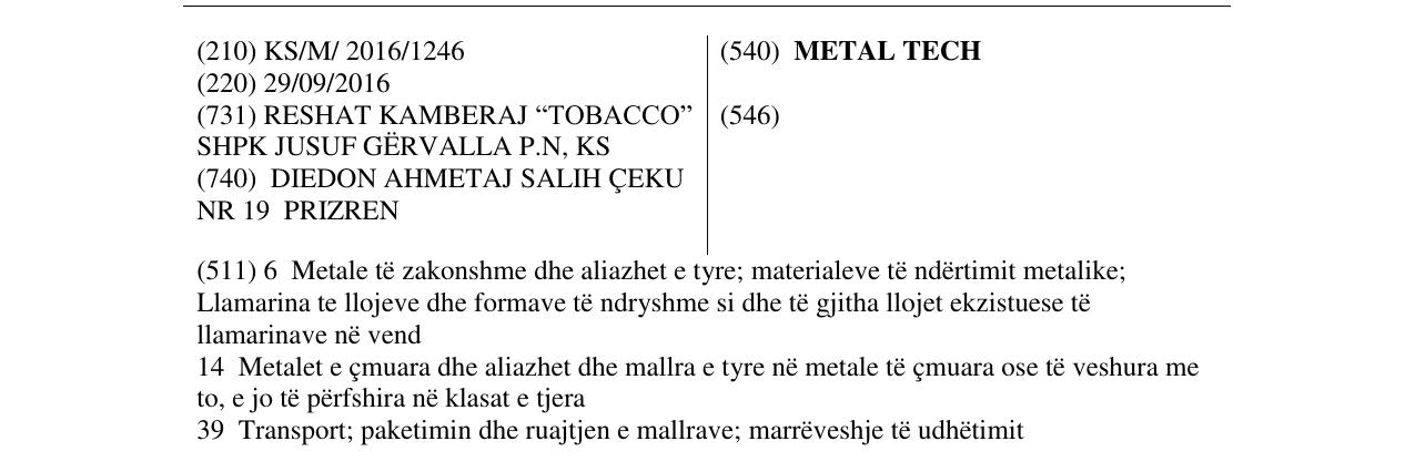 Zëri i markës METAL TECH në buletin
