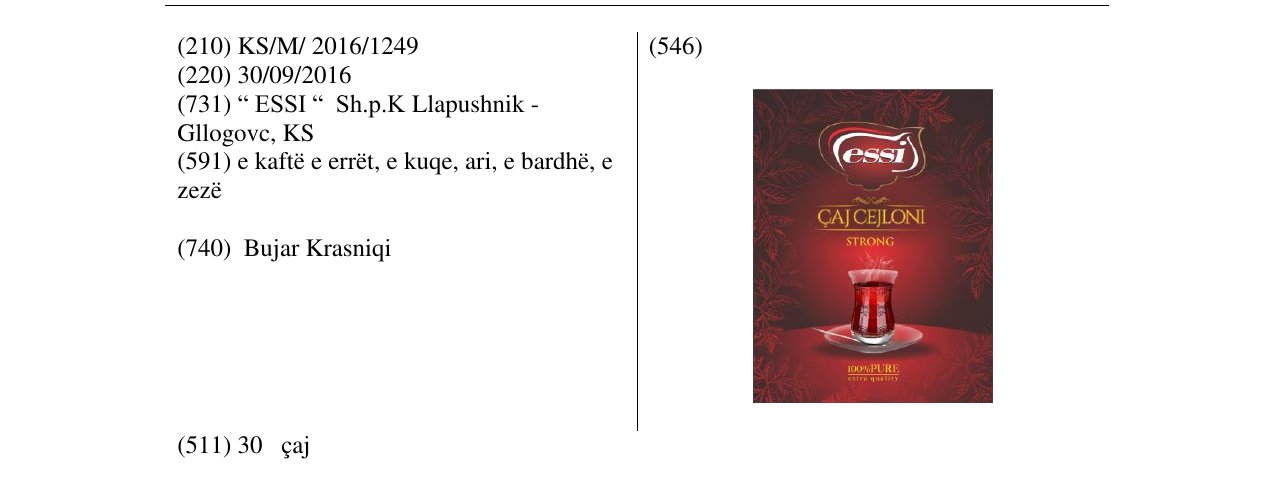 Zëri i markës ÇAJ CEJLONI essi strong në buletin