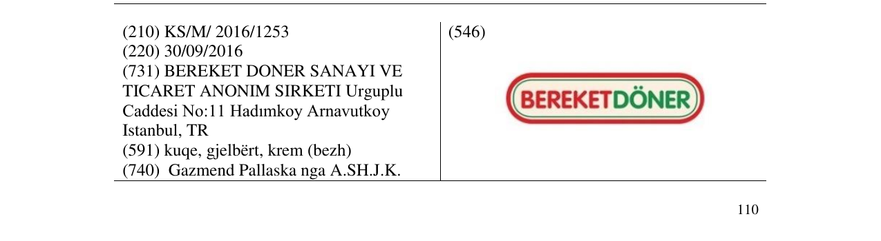 Zëri i markës BERKETDONER në buletin