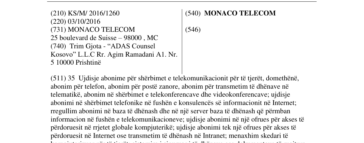 Zëri i markës MONACO TELECOM në buletin
