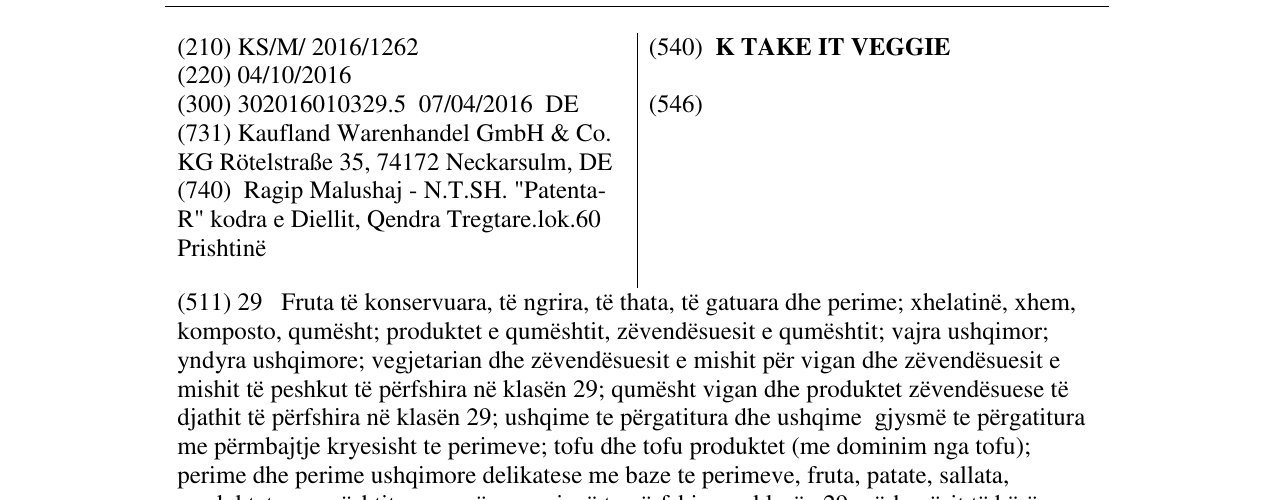 Zëri i markës K TAKE IT VEGGIE në buletin
