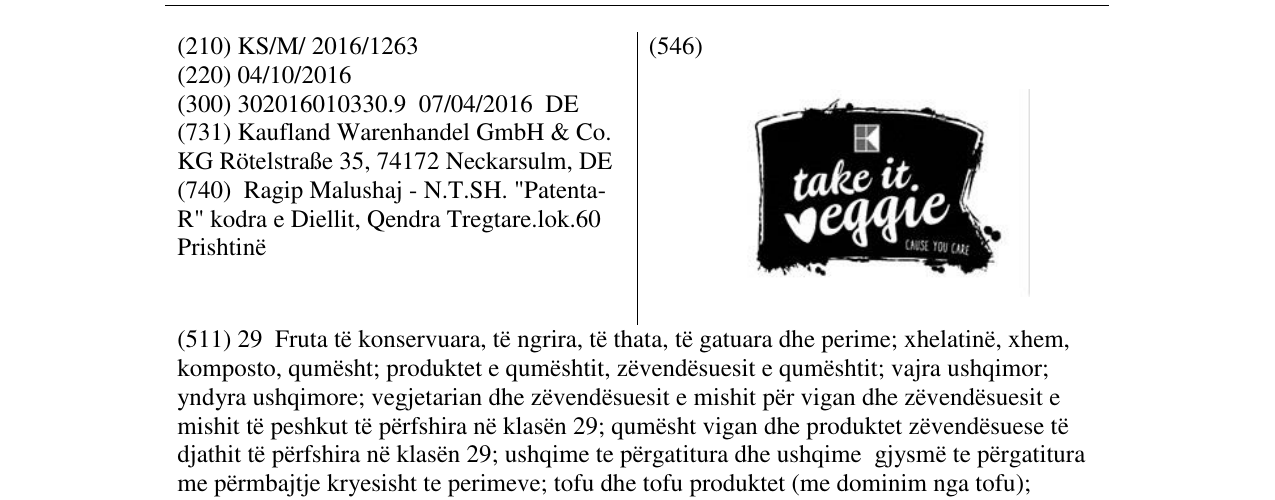 Zëri i markës take it veggie në buletin