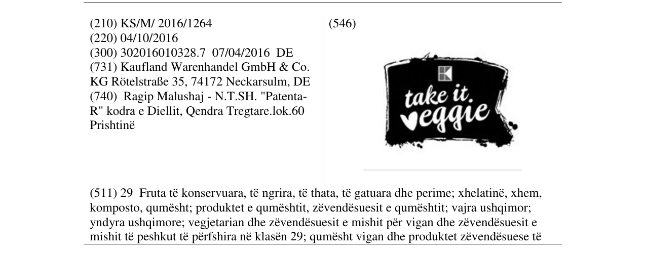 Zëri i markës take it veggie në buletin