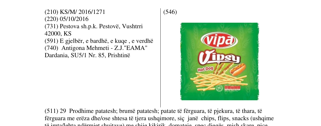 Zëri i markës Vipa Vipsy Hot Dog në buletin