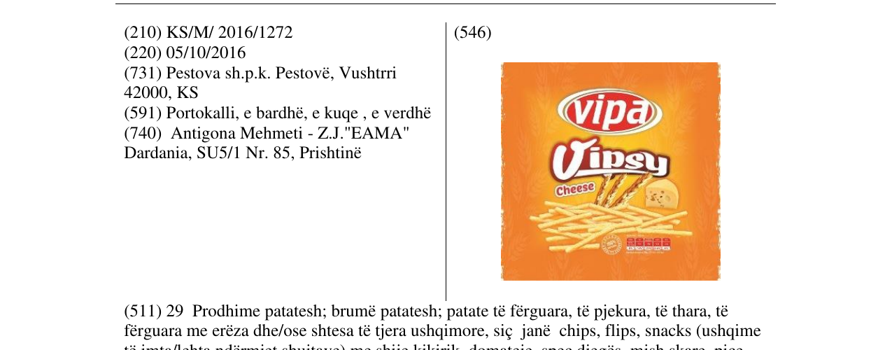 Zëri i markës vipa Vipsy cheese në buletin