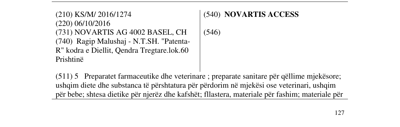 Zëri i markës NOVARTIS ACCESS në buletin