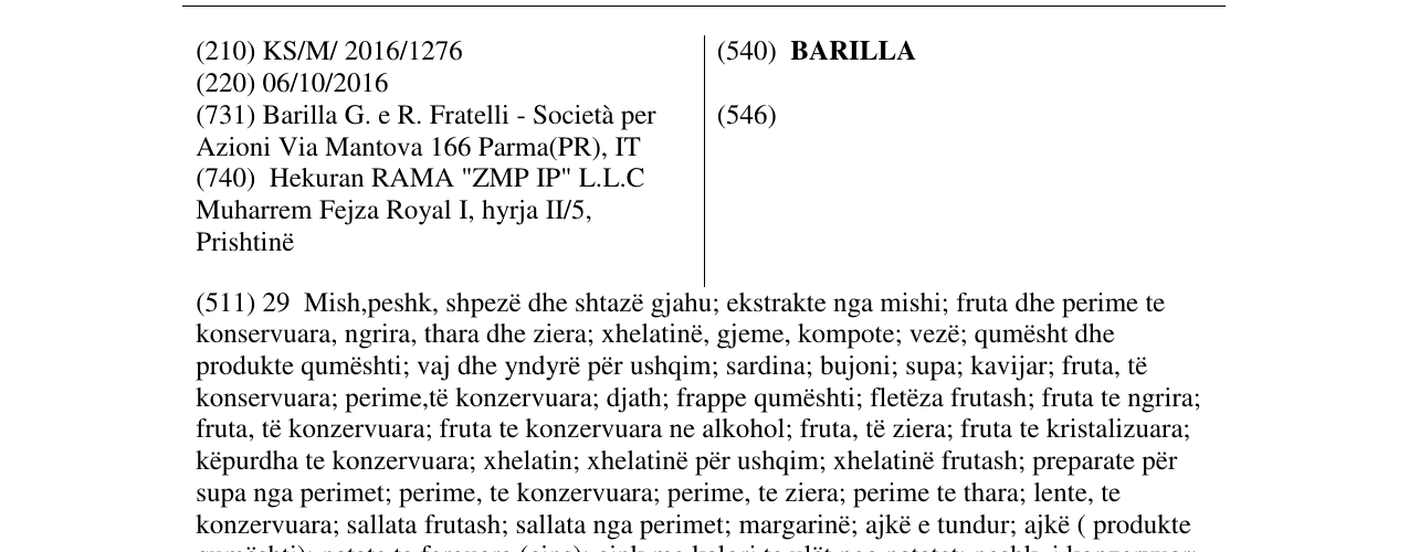 Zëri i markës BARILLA në buletin