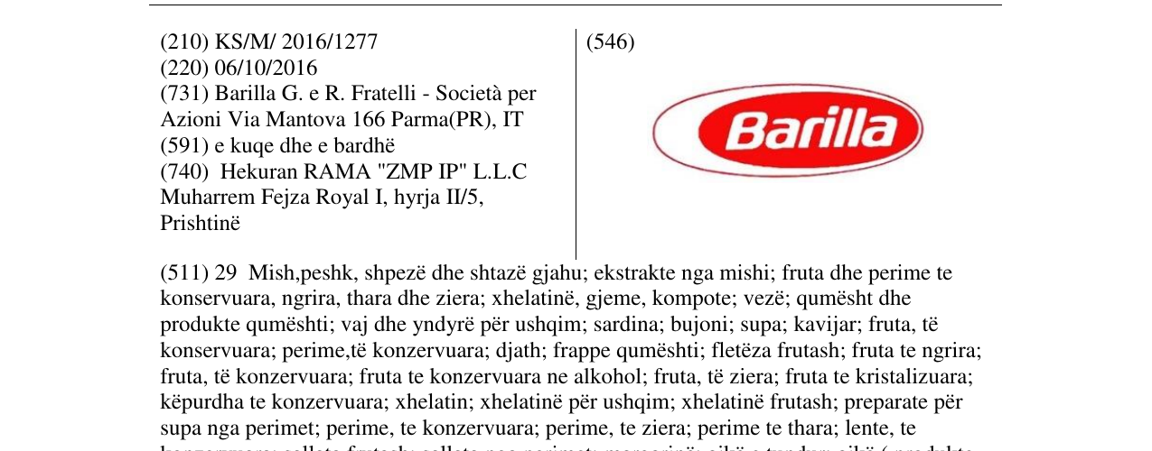 Zëri i markës Barilla në buletin