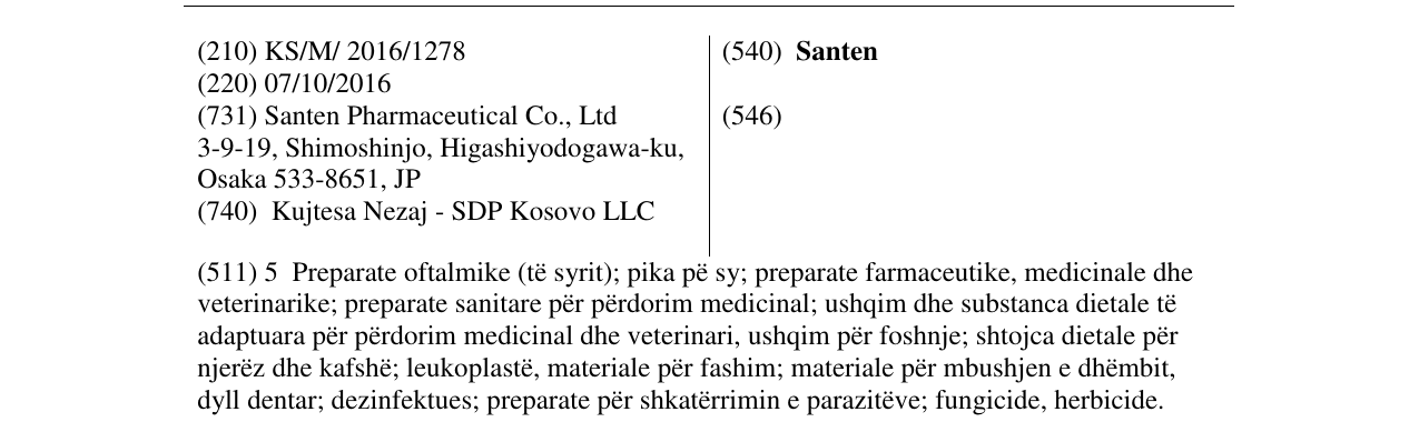 Zëri i markës Santen në buletin