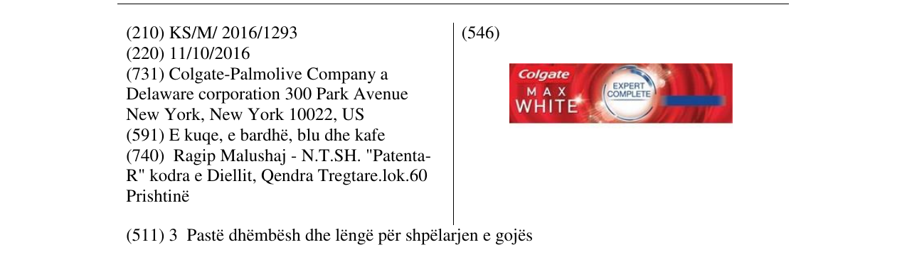 Zëri i markës Colgate MAX WHITE në buletin