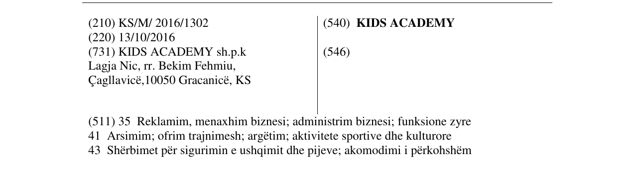 Zëri i markës KIDS ACADEMY në buletin