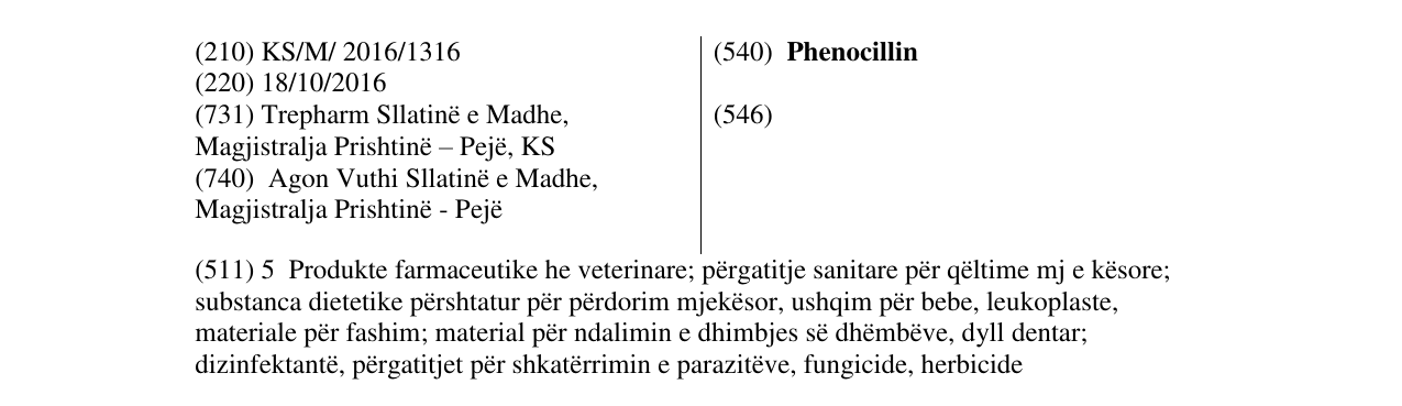 Zëri i markës Phenocillin në buletin