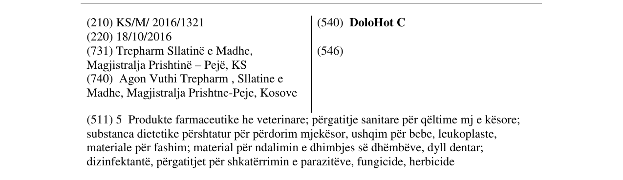 Zëri i markës DoloHot C në buletin
