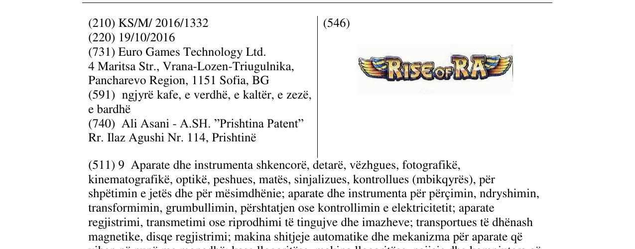 Zëri i markës Rise of Ra në buletin