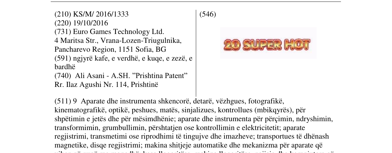 Zëri i markës 20 Super Hot në buletin