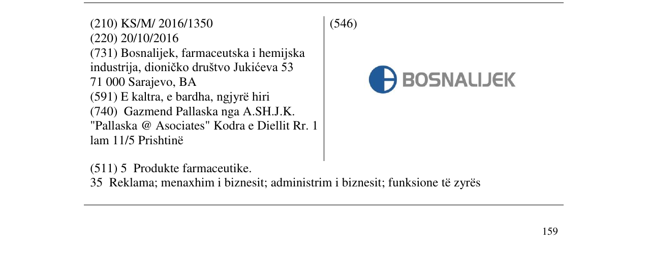 Zëri i markës BOSNALIJEK në buletin