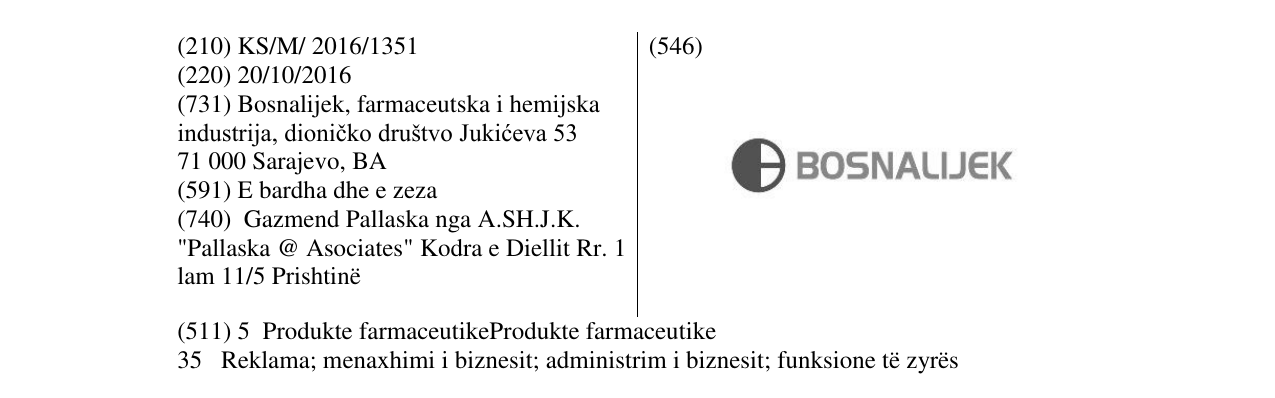 Zëri i markës BOSNALIJEK në buletin