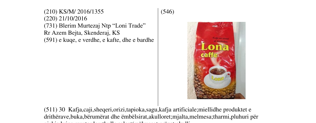 Zëri i markës Lona caffe në buletin