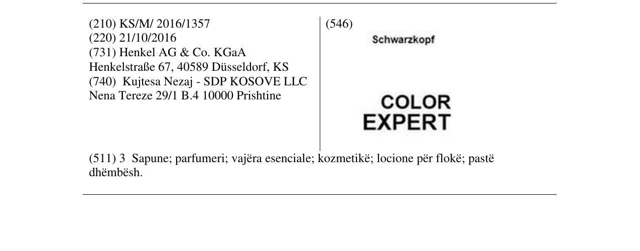 Zëri i markës COLOR EXPERT Schwarzkopf në buletin