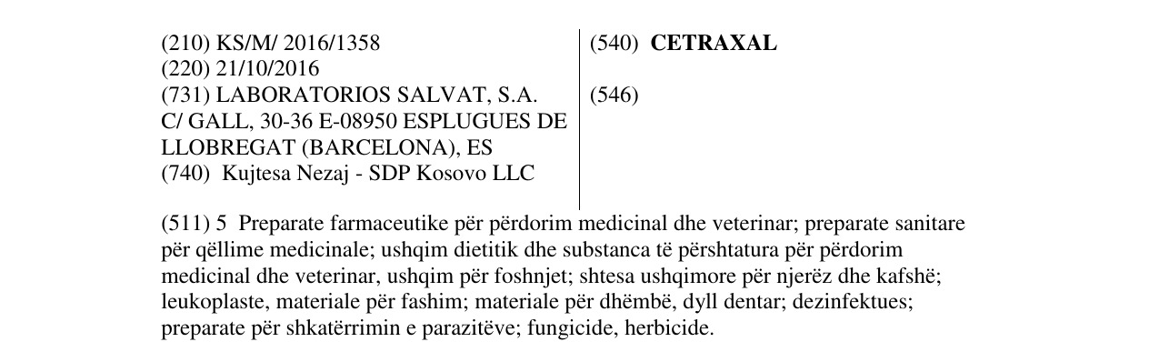 Zëri i markës CETRAXAL në buletin