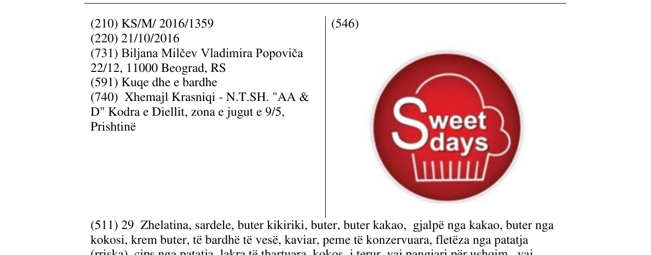 Zëri i markës Sweet days në buletin