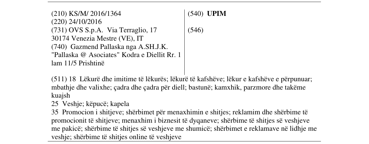 Zëri i markës UPIM në buletin