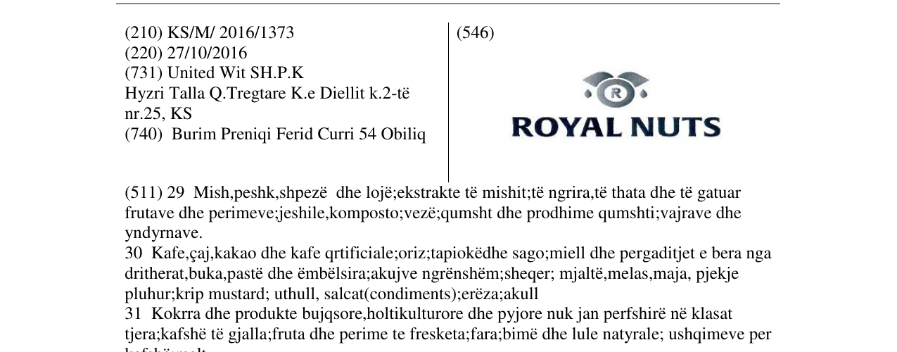Zëri i markës ROYAL NUTS në buletin
