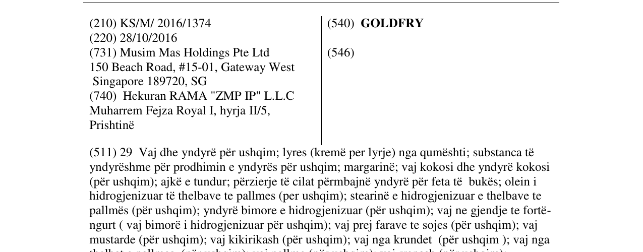 Zëri i markës GOLDFRY në buletin