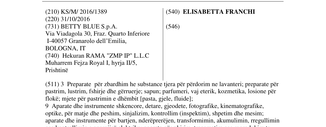 Zëri i markës ELISABETTA FRANCHI në buletin