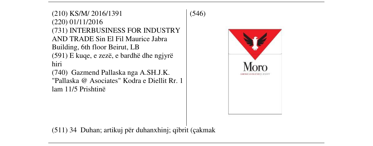 Zëri i markës Moro light në buletin