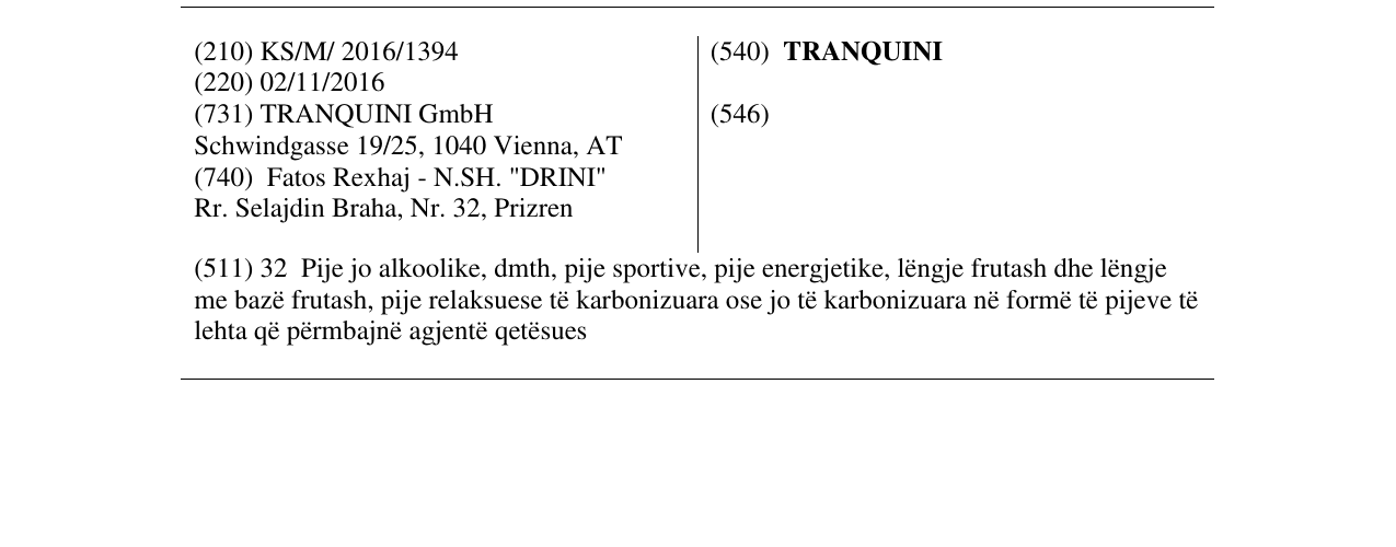 Zëri i markës TRANQUINI në buletin