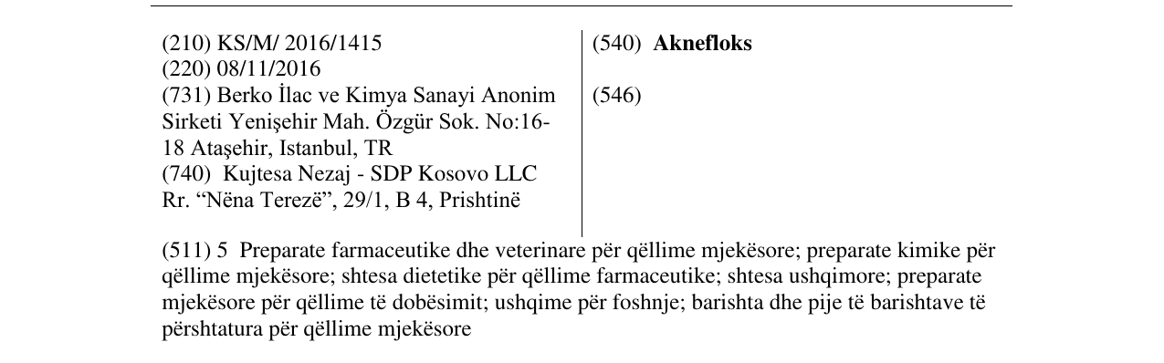Zëri i markës Aknefloks në buletin