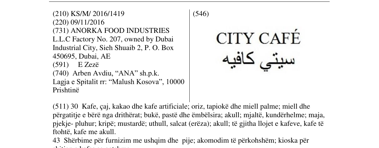 Zëri i markës CITY CAFE në buletin